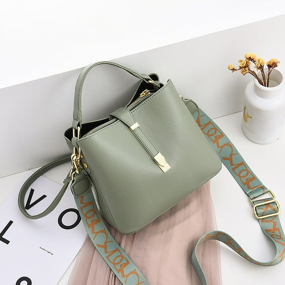 Handbag for Women, GMYLE PU Leather Shoulder Crossbody Tote Bucket Bag Korean Style Fashion with 2 Removable Straps Design Wide, Gift for Mother Wife Girlfriend (Green)