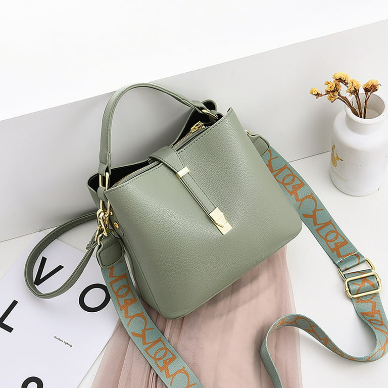 Handbag for Women, GMYLE PU Leather Shoulder Crossbody Tote Bucket Bag  Korean Style Fashion with 2 Removable Straps Design Wide, Gift for Mother  Wife Girlfriend (Green) 