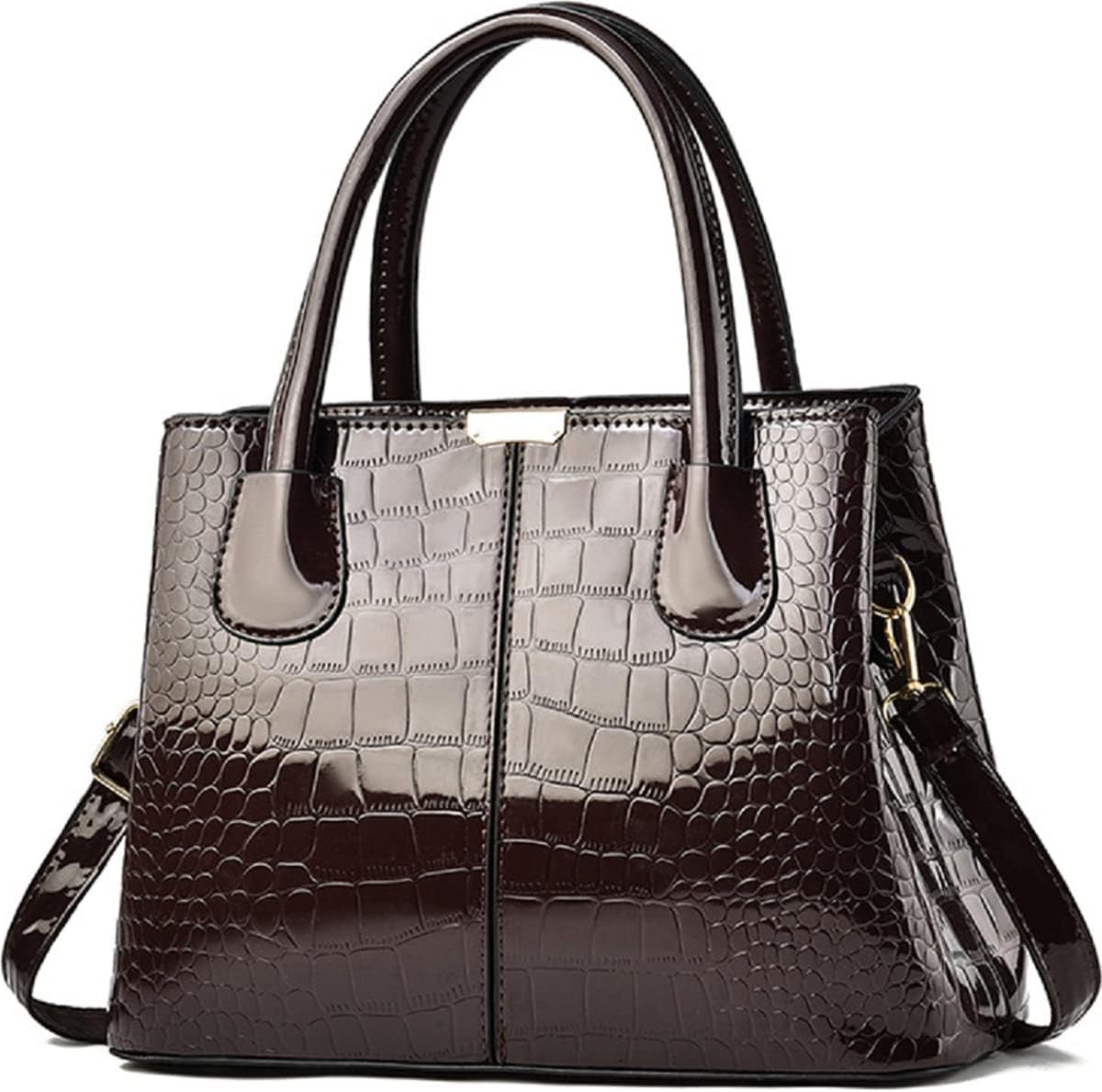 Handbag and Purse for Women Patent Leather Shoulder Bag Crocodile Pattern Top-Handle Satchel Tote Wallet