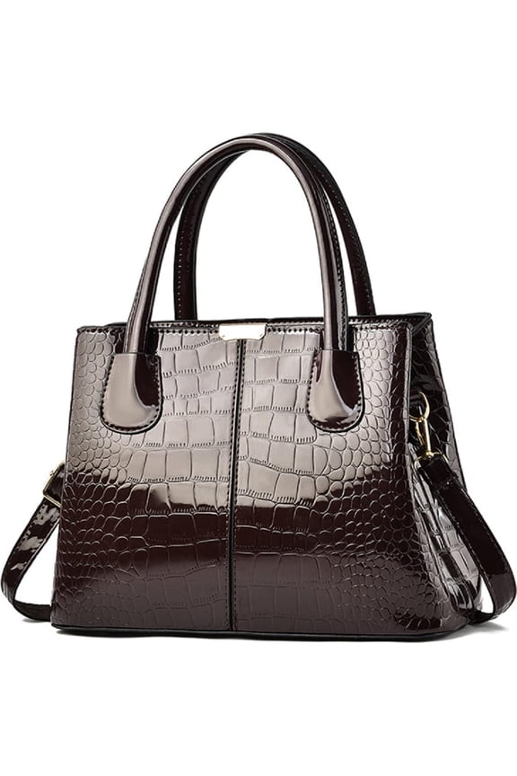 Handbag and Purse for Women Patent Leather Shoulder Bag Crocodile Pattern Top-Handle Satchel Tote Wallet