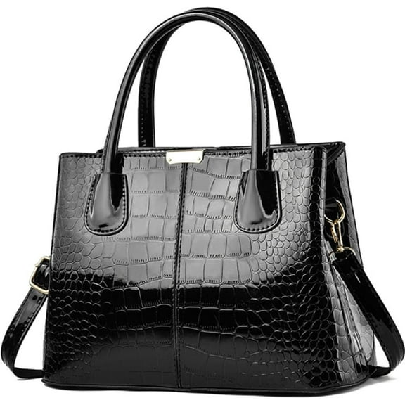 Handbag and Purse for Women Patent Leather Shoulder Bag Crocodile Pattern Top-Handle Satchel Tote Wallet