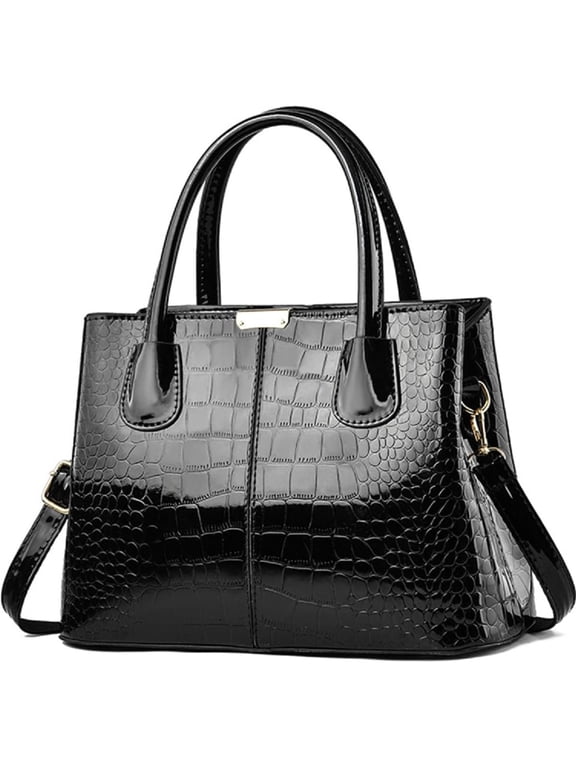 Handbag and Purse for Women Patent Leather Shoulder Bag Crocodile Pattern Top-Handle Satchel Tote Wallet