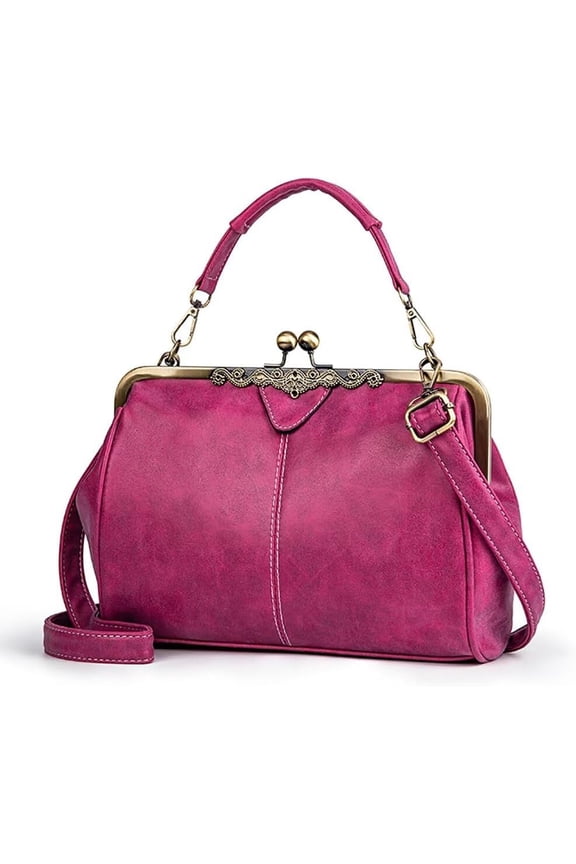 Handbag for Women Leather Shoulder Bag Kiss Lock Top Handle Satchel Purse Vintage Crossbody Bag Evening Clutch Purses