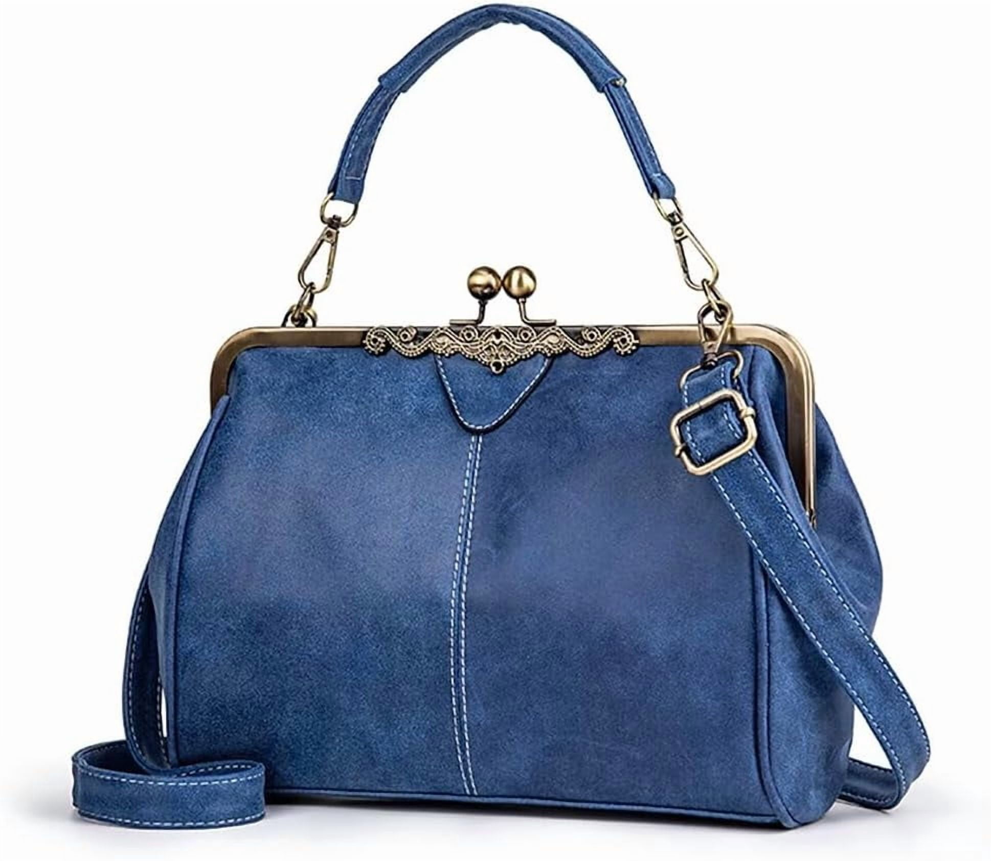 Handbag for Women Leather Shoulder Bag Kiss Lock Top Handle Satchel Purse Vintage Crossbody Bag Evening Clutch Purses