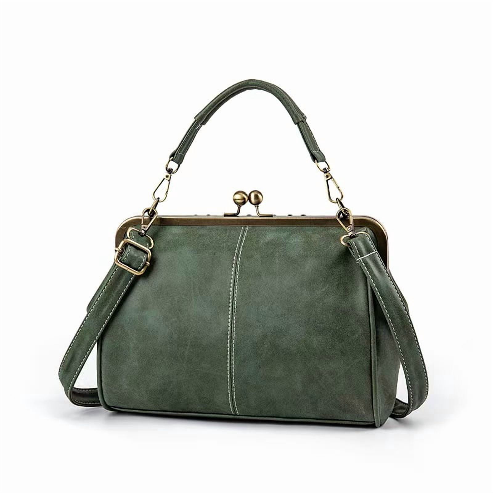 Handbag for Women Leather Shoulder Bag Kiss Lock Top Handle Satchel Purse Vintage Crossbody Bag Evening Clutch Purses
