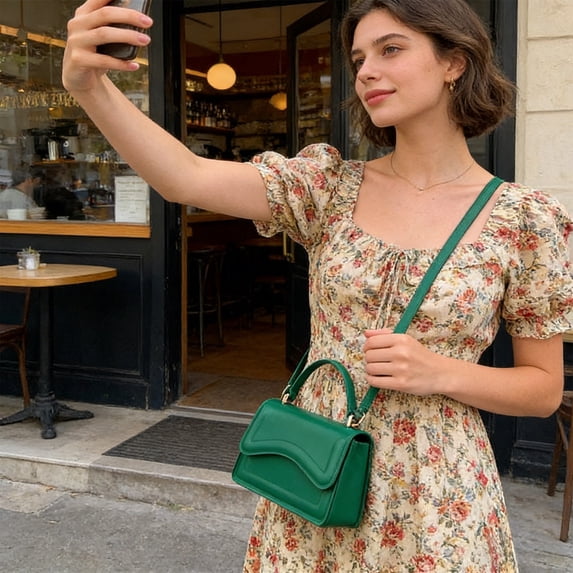 Handbag for Women, Small Square Shoulder Bag, Versatile Crossbody Purse, Faux Leather Tote Bag, Fashionable Mini Bag with Adjustable Strap, Green