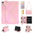 thumbnail image 1 of Handbag for iPad (A16) 11th Gen 2025 / iPad 10th Gen 2022, Stand PU Leather Protection Cover with Crossbody Strap&Handstrap with elastic, Multi-Card Slots Cash Pocket Pen Slot Envelope Case, Deeppink, 1 of 10
