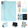 thumbnail image 1 of Handbag for iPad Air 6th 13" 2024 M2/Pro 12.9 2022 2021 2020 2018, Stand PU Leather Protection Cover with Crossbody Strap&Handstrap with elastic, Multi-Card Cash Slots Pen Slot Envelope Case, Blue, 1 of 10