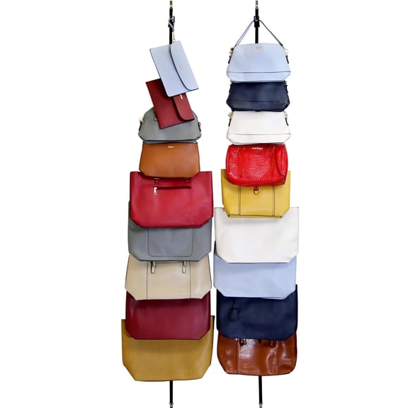 Handbag organizer over door, purse storage rack with 18 hooks, adjustable straps for closets, bedrooms, laundry rooms, space saving, black