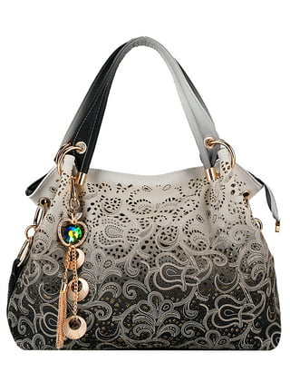 Luxury Black Blue Gold Floral Women's Designer Handbag Purse Crossbody Luxe  Bag