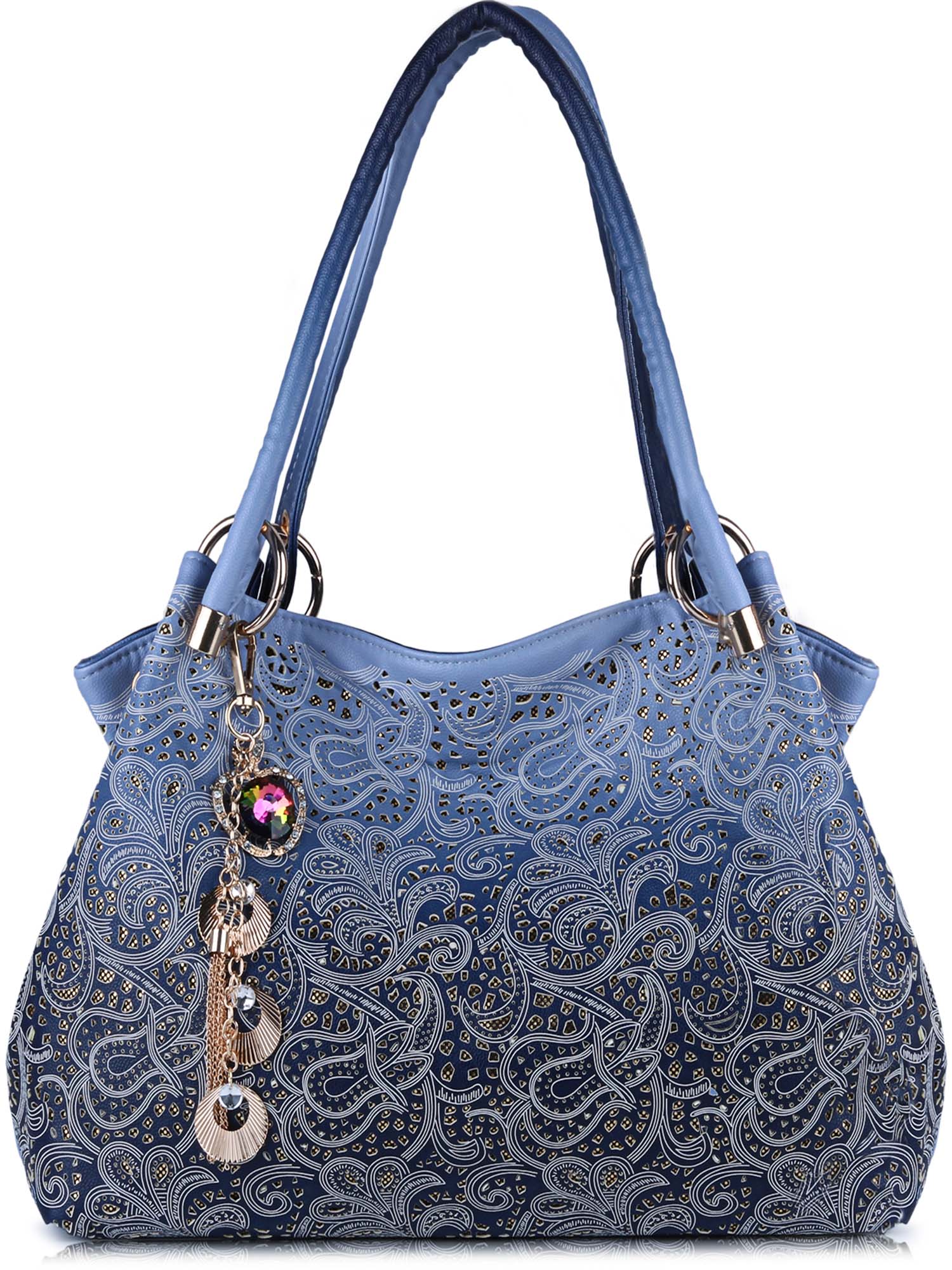 Handbags for Women, Peaoy Faux Leather Purse Ladies Handbag Vintage Designer Handbags Shoulder Bag Hollow Out Design with Fine Pendant Fashion Tote Bag - image 1 of 8