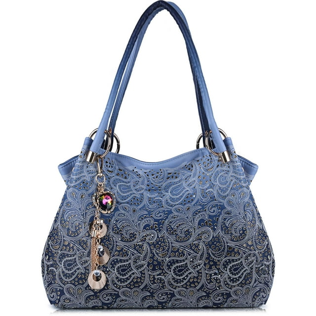 Handbags for Women, Peaoy Faux Leather Purse Ladies Handbag Vintage Designer Handbags Shoulder Bag Hollow Out Design with Fine Pendant Fashion Tote Bag