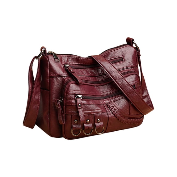 Handbags for Women Soft Washed Leather Shoulder Bag with Multi-Zip Compartments. Large Capacity Crossbody Purse for Daily Use, Travel, Work and Shopping