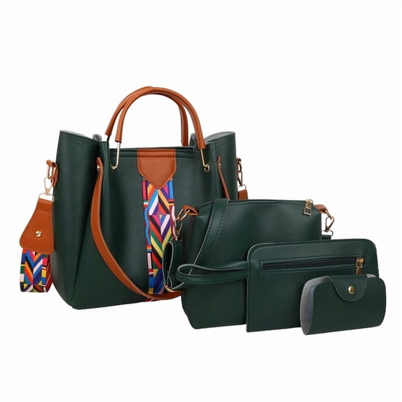 Handbags for Women, 4-Piece Set Shoulder Bag Pu Leather Handbag Trendy Tote Bag for Women (Green)