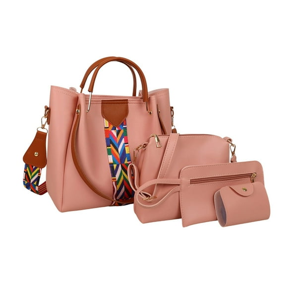 Handbags for Women, 4-Piece Set Shoulder Bag Pu Leather Handbag Trendy Tote Bag for Women (Pink)