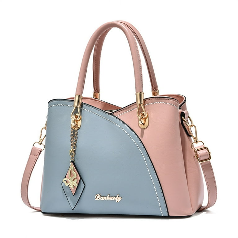 Bangyan Purses for Women, Fashion Satchel Totes Shoulder Bag with Top Handle (Sky Blue-Pink), Women's, Size: One Size