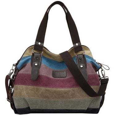 Handbags for Women, Multicolor Stripe Leisure Canvas Shoulder Bag Cross Body Bag Tote Handbags for Women Ladies