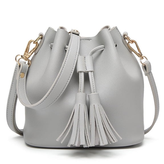 Handbags for Women, Shoulder Bags Leather Drawstring Long Strap Shoulder Purses Bags (Gray)