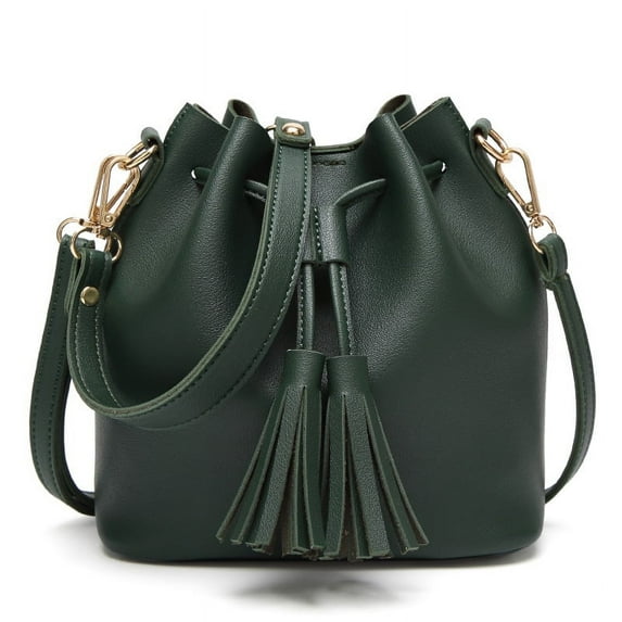Handbags for Women, Shoulder Bags Leather Drawstring Long Strap Shoulder Purses Bags (Green)