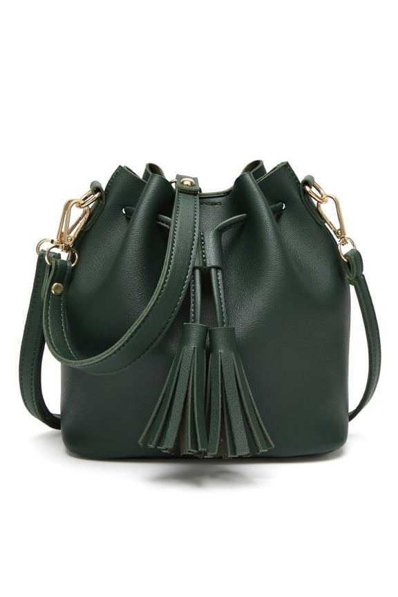 Handbags for Women, Shoulder Bags Leather Drawstring Long Strap Shoulder Purses Bags (Green)