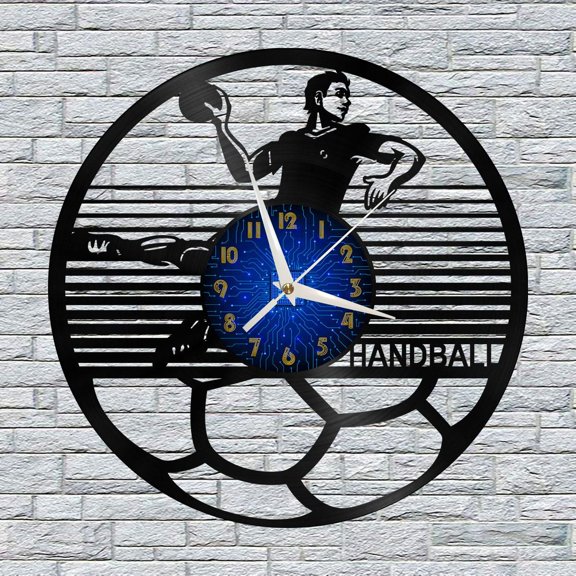 Handball Game 12 Inch Vinyl Record Wall Clock - Silent, Creative, and Unique Clock for Living Room, Entryway, or Bedroom Decor - Perfect Gift Idea(12 inchs B without LED)