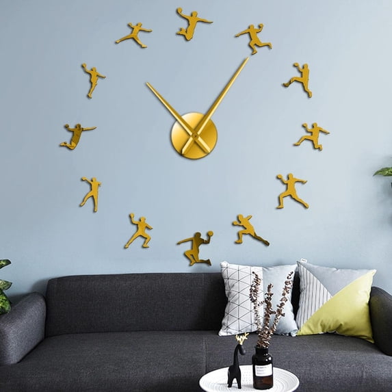 Handball Players Acrylic Silhouette Mirror Stickers DIY Wall Art Giant Wall Clocks Teenager Room Sport Decor Handball Coach Gift(Gold,27inch)