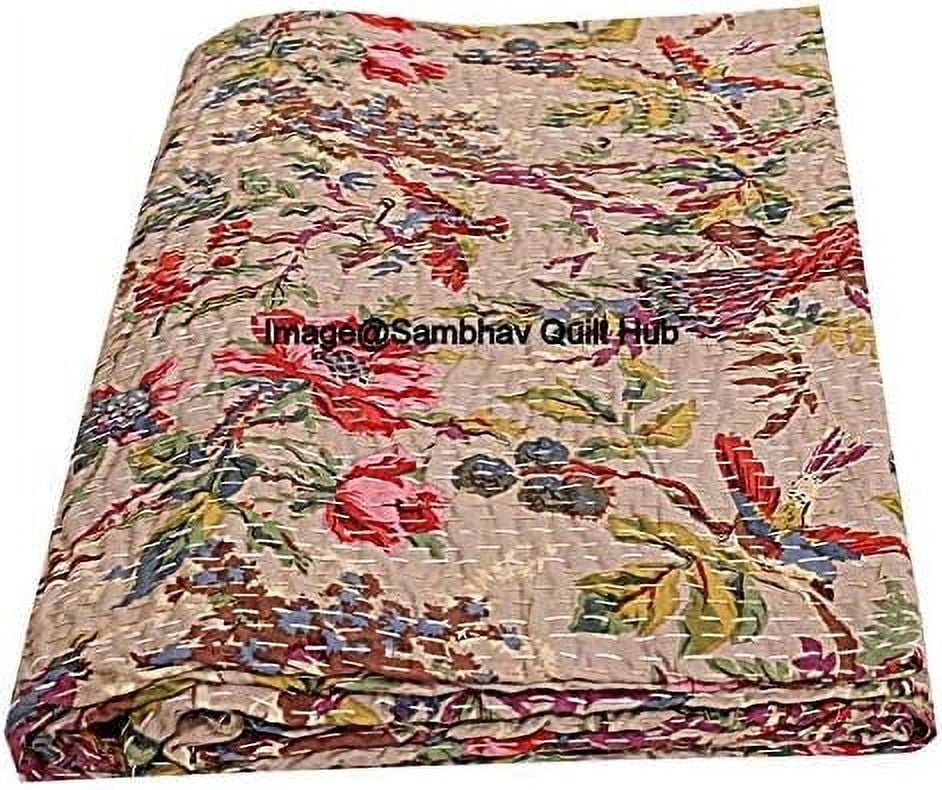 NAMOCREATION Frida Kahlo Print Kantha Quilt - Handmade Cotton Reversible Throw Blanket, Bedspread, Sofa Cover