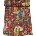 thumbnail image 1 of Handblock Multi Floral Farida Kahalo Print Handmade Cotton Kantha Quilting Throw Blanket Hippie Queen/King Size Bohemian Block Kantha Quilt With 2 Pillow Cover, 1 of 5