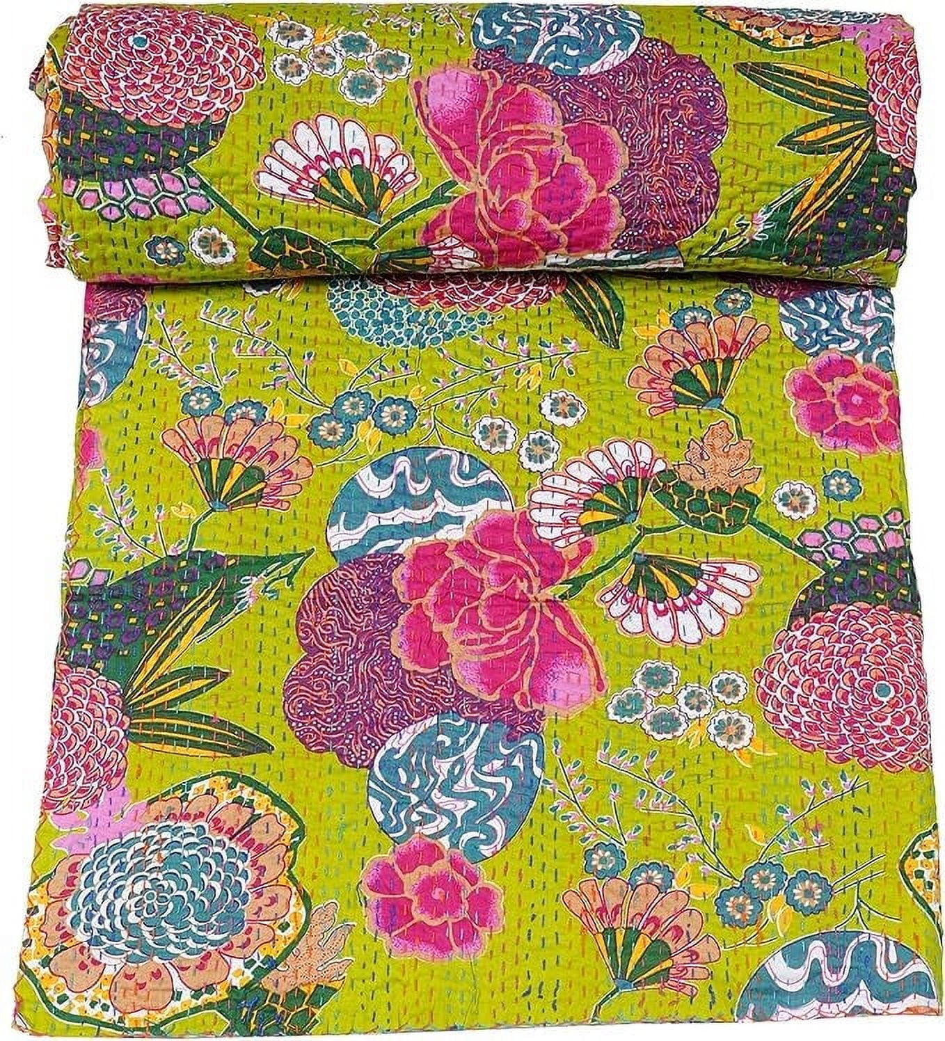 NAMOCREATION Frida Kahlo Print Kantha Quilt - Handmade Cotton Reversible Throw Blanket, Bedspread, Sofa Cover - View #7