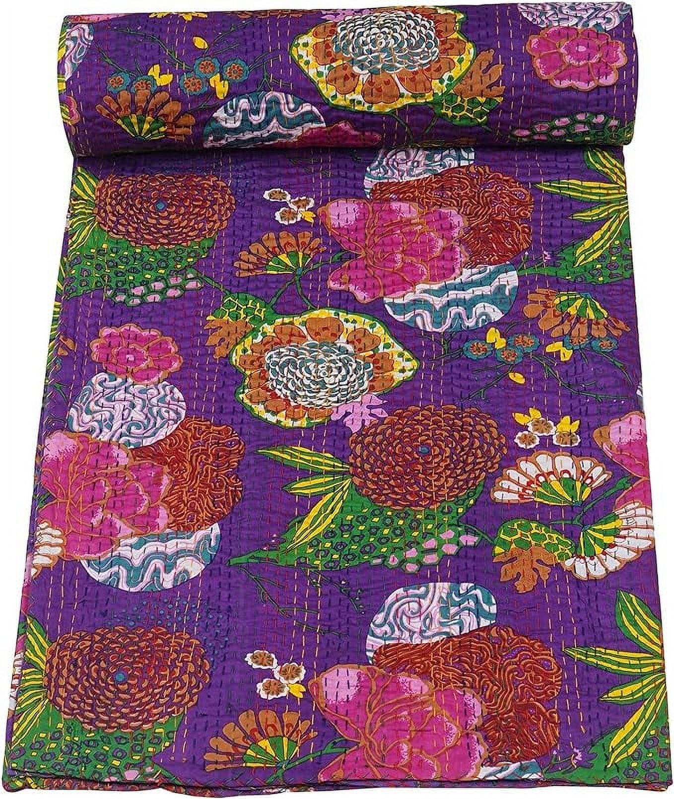 Handblock Multi Fruit Print Handmade Cotton Kantha Quilting Throw