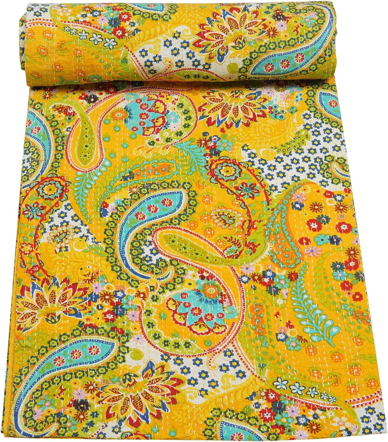 Hippie Floral Handblock Handmade Cotton Block Kantha Quilting Vintage