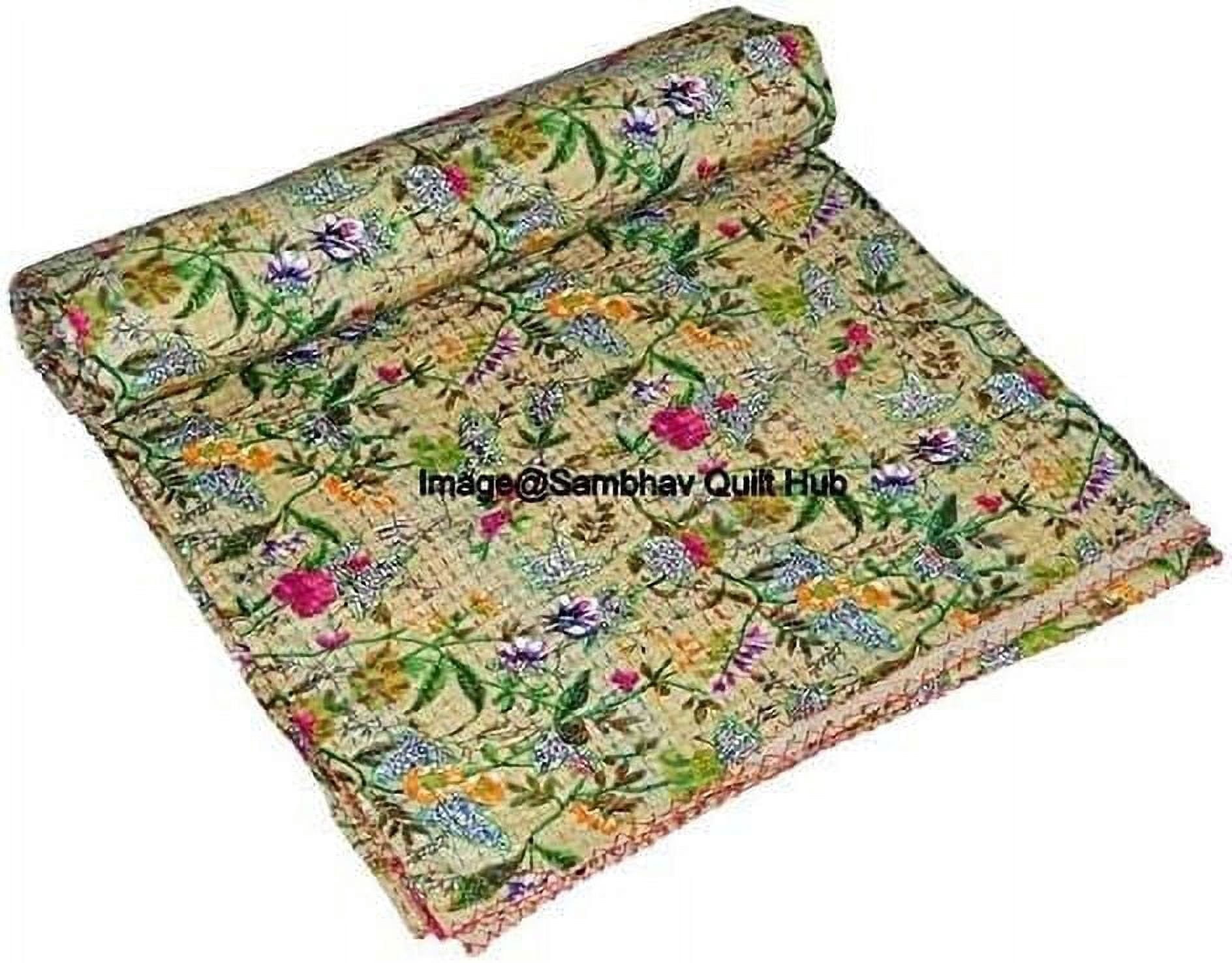SambhavQuiltHub - Colcha De Frida Kantha Hecha A Mano Con Estampado De Frida Kahlo, Funda De Cama Bohemia Tamaño Queen (108 X 108 Pulgadas