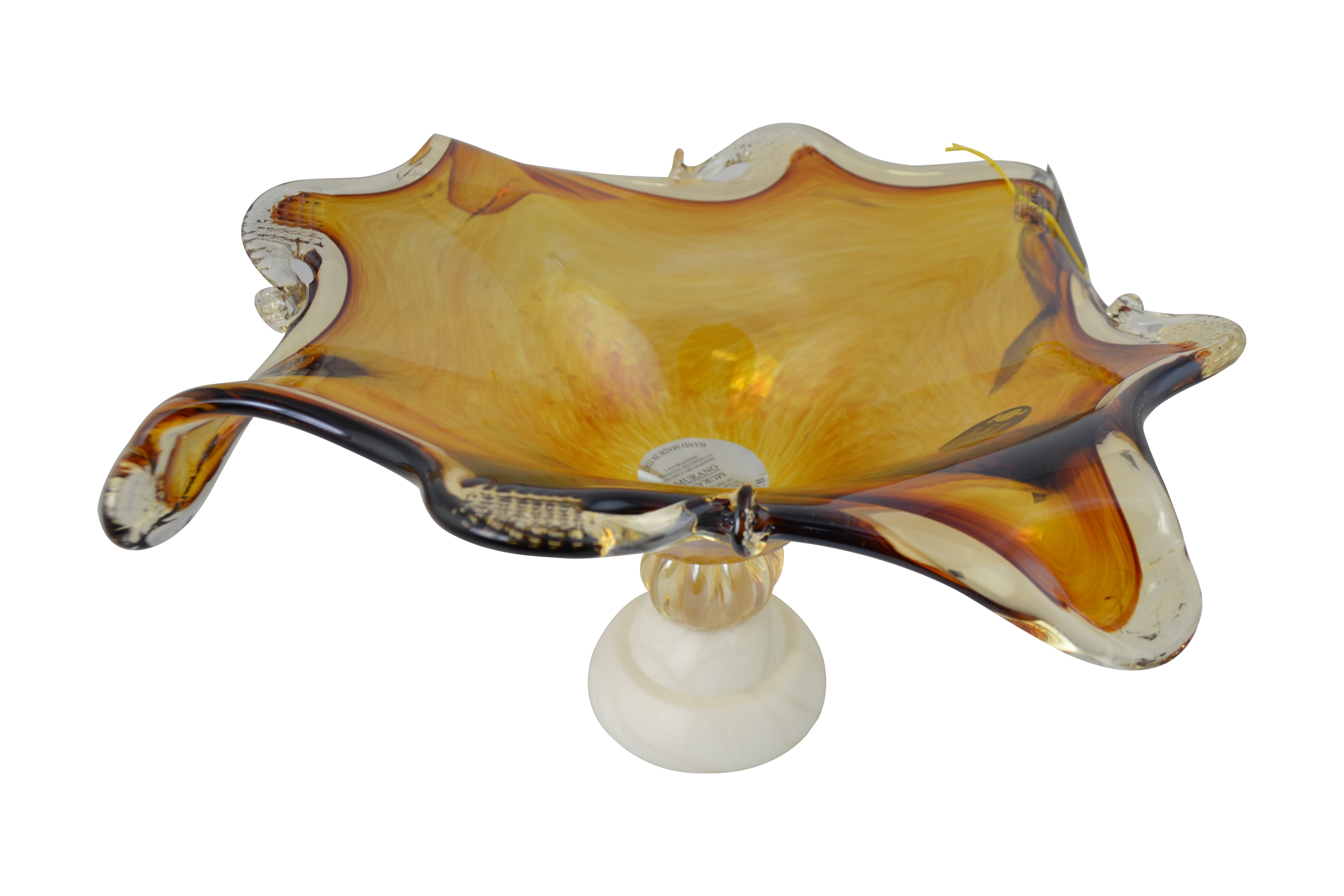 Handblown Multicolored Glass Fruit Bowl with Gold Tones