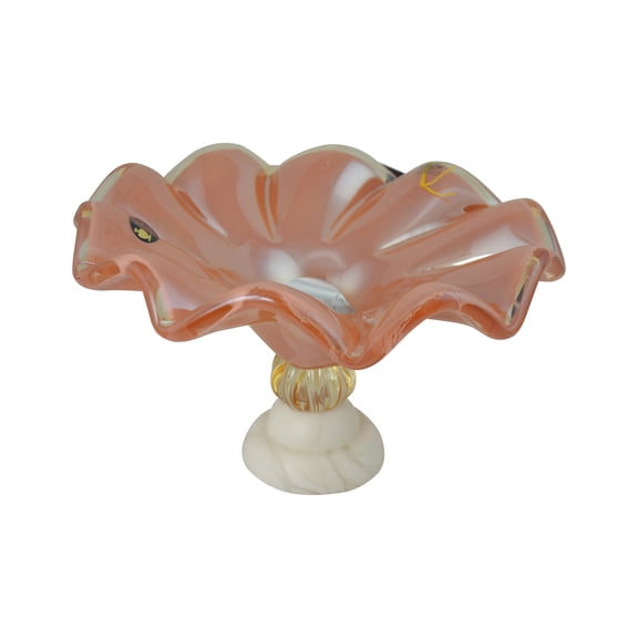 Handblown Glass Fruit Bowl Platter or Serving Dish in Iridescent Orange Multicolored with Gold Tones