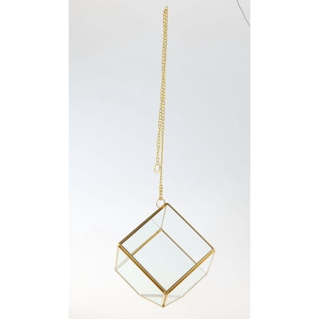 Handblown Glass Terrariums with Chain - 4.5" - Gold and Clear
