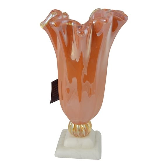 Handblown Glass Vase in Iridescent Orange Multicolored with Gold Tones