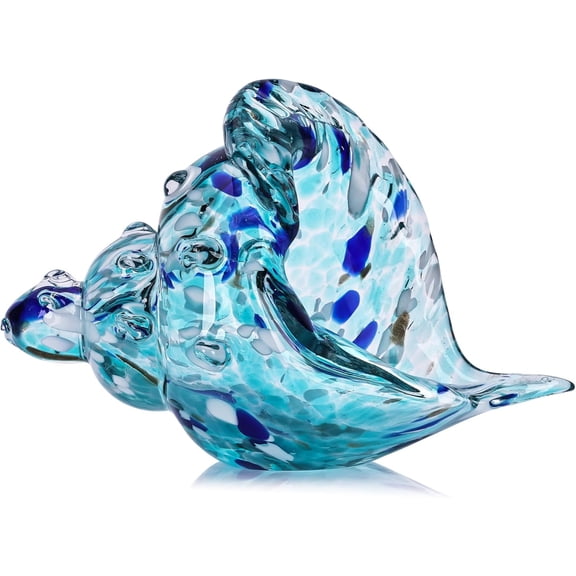 Handblown aqua sea glass conch sculpture, coastal decorative figurine for home, kitchen & cabinet decor