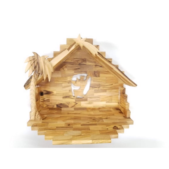 Handcarved Bethlehem Olive Wood Miniature Nativity Scene Set with Stable 12 Pieces (11" Stable NO Figurines)