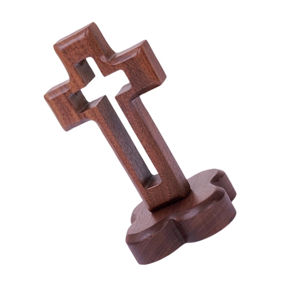 Handcarved Christian Hollow Standing Crosses Altars Decors with Base Easters Religious Home Ornament