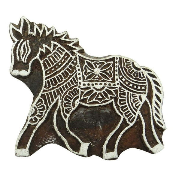 Handcarved Horse Brown Printing Block Indian Wooden Stamp Scrapbook Textile Stamp