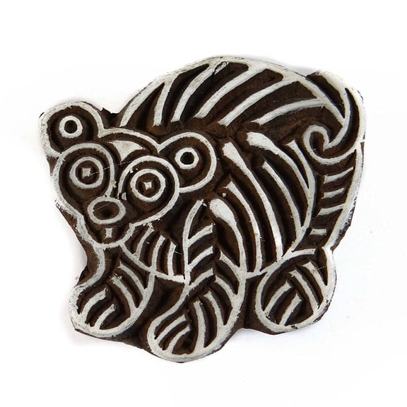 Handcarved Printing Block Wooden Textile Stamp Bear Print Stamp Textile Blockprint