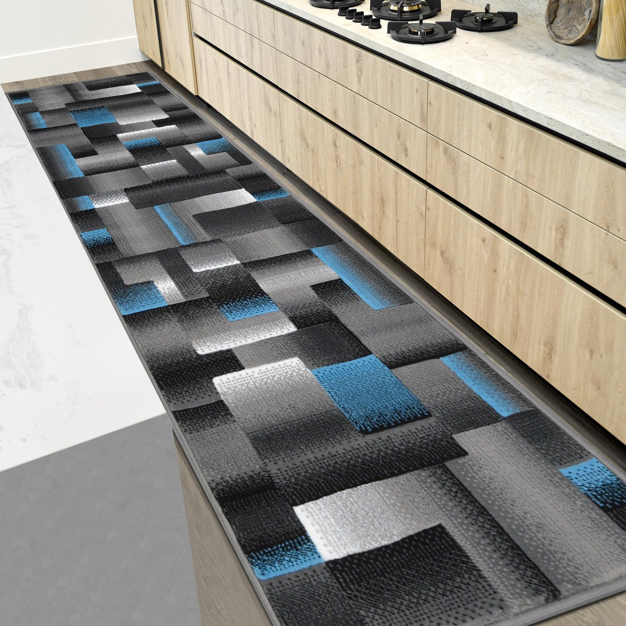 Area Rug With Square Pattern Handcraft Abstract Black / Silver / Gray Geometric Modern Squares ...
