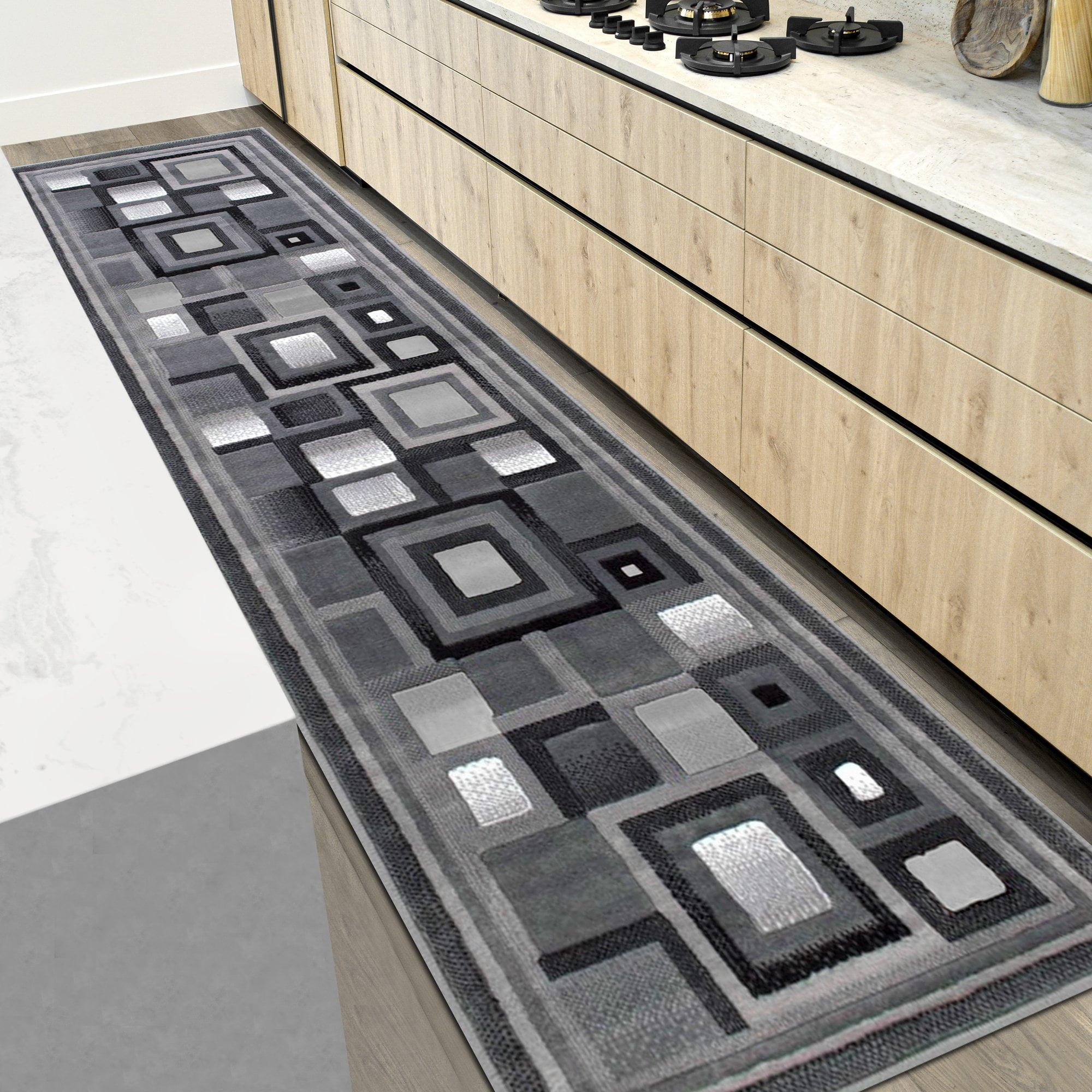 Geometric Square Pattern Area Rug Handcraft Abstract - Black/Silver/Gray Geometric Modern Squares Pattern ...
