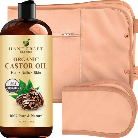 Handcraft Blends Organic Castor Oil with Pack Wrap Kit, 16 oz