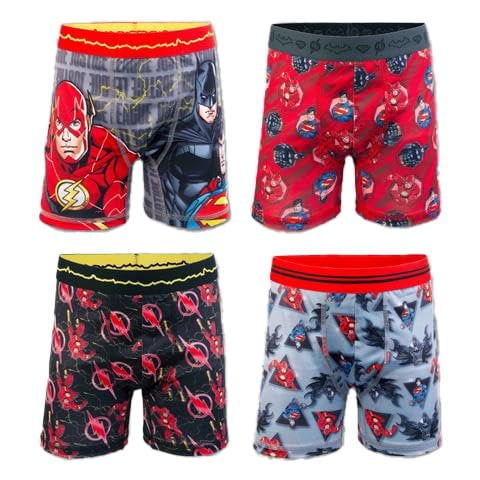 Handcraft Boys' Justice League Boxer Briefs Flash Batman Superman 4-Pack Polyster/Spandex Blend Sizes 6,8,10 Comfortable Performance Assorted