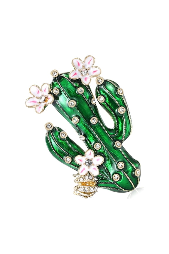 Handcraft Cactus Designs Brooch Crafted of Enameled and Decorated with Rhinestones Daily Use