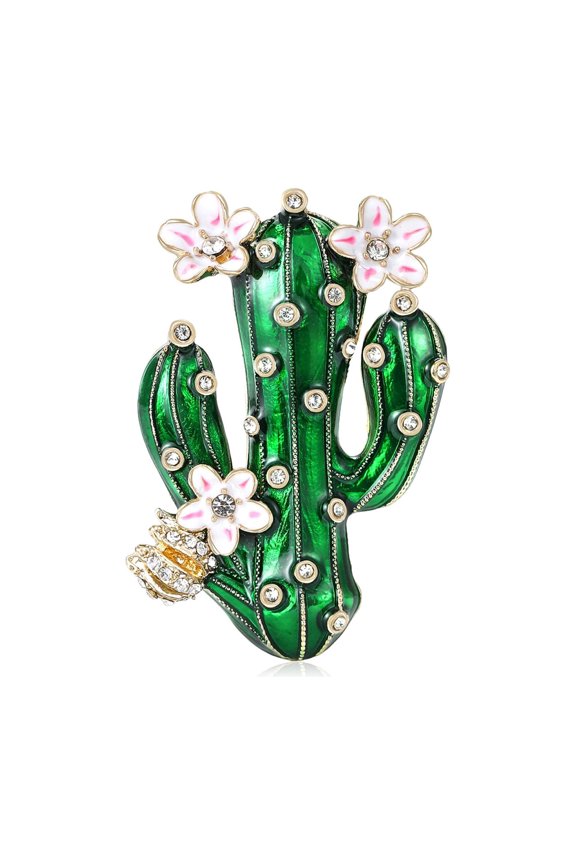 Handcraft Cactus Designs Brooch Crafted of Enameled and Decorated with Rhinestones Daily Use