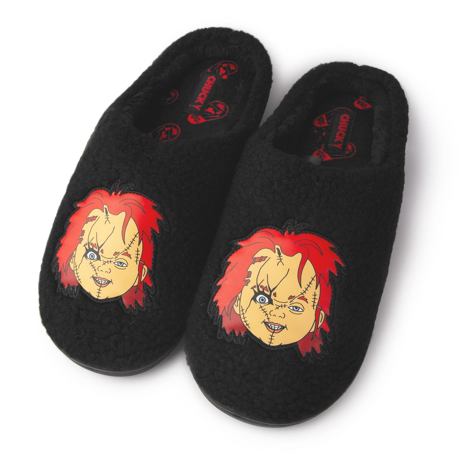 Rectangular Face Male Handcraft Chucky Men's Boucle Clog Slippers with Chucky Face Applique ...