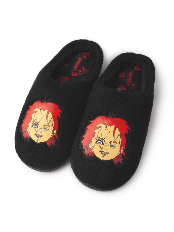 Chucky Men's Boucle Clog Slippers with Chucky Face Applique, Black, X-Large