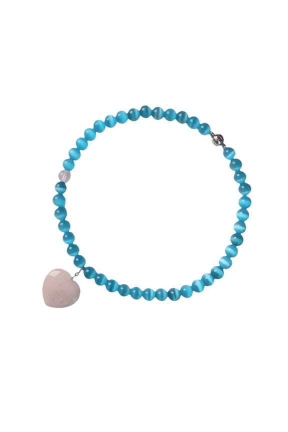 Handcraft Elegant Blue Cats Eye Heart Necklace Portable Special Gifts